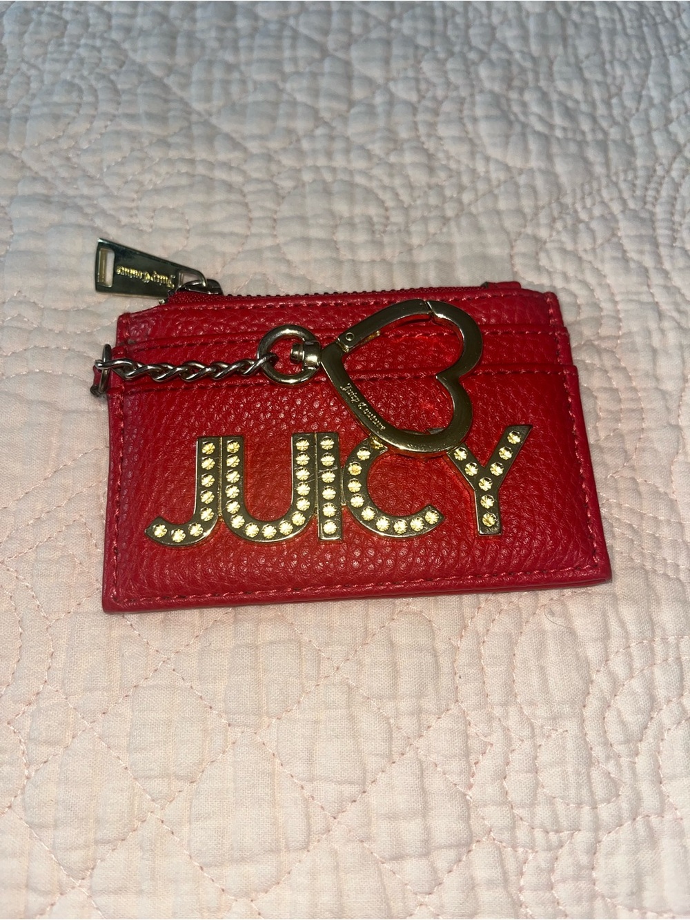 Juicy Couture Red Cardholder with Gold Logo Heart Key Charm